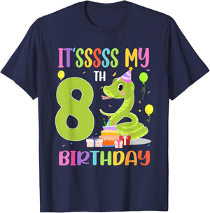 It's My 8th Birthday Snake 8 Years Old Birthday T-Shirt - T-Shirt | Navy