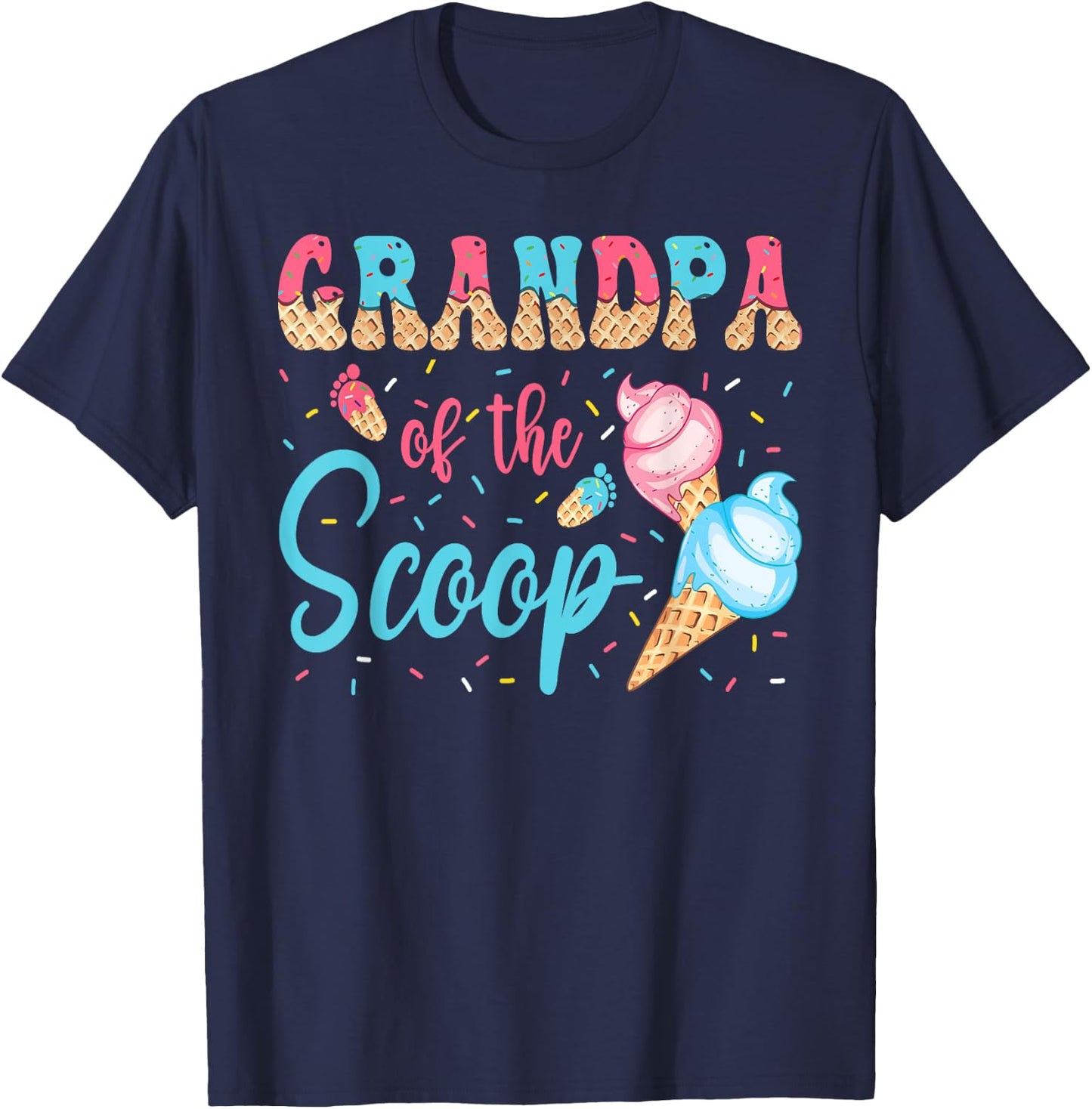 Grandpa Of The Scoop Ice Cream Gender Reveal Baby Shower T-Shirt - T-Shirt | Navy
