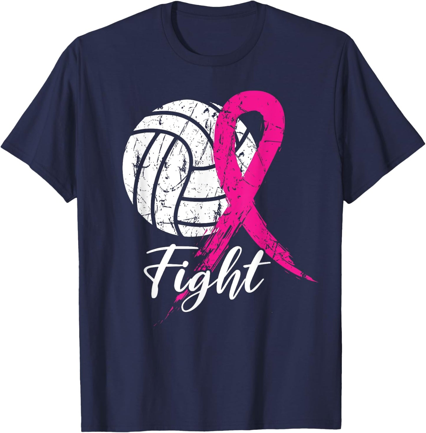 Fight Breast Cancer Volleyball Pink Ribbon Awareness Women T-Shirt - T-Shirt | Navy