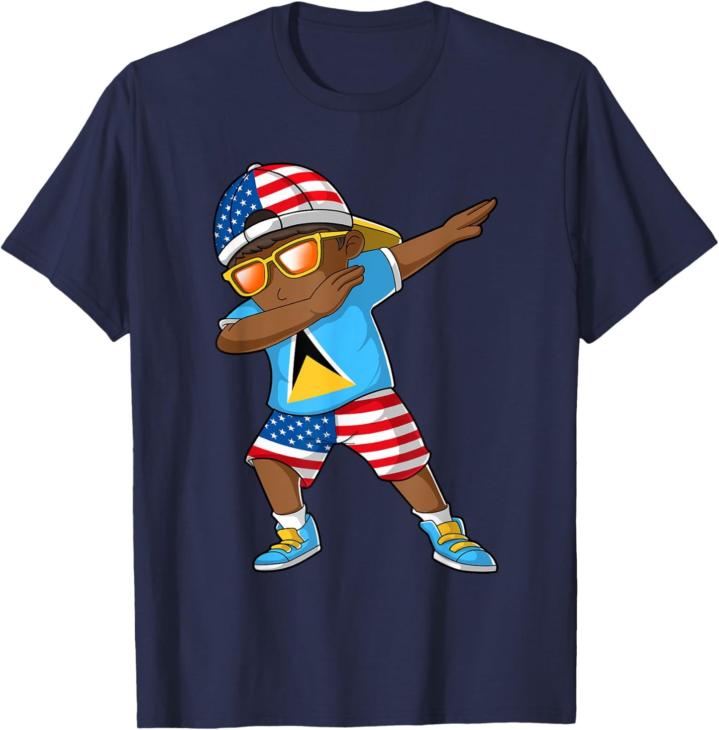 Half American Half Saint Lucian Boy Kid Saint Lucia Flag T-Shirt - T-Shirt | Navy