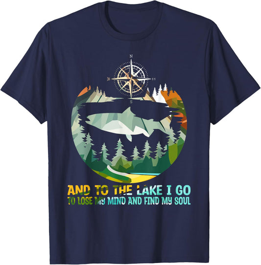 And To The Lake I Go To Lose My Mind Camping Fish T-Shirt - T-Shirt | Navy