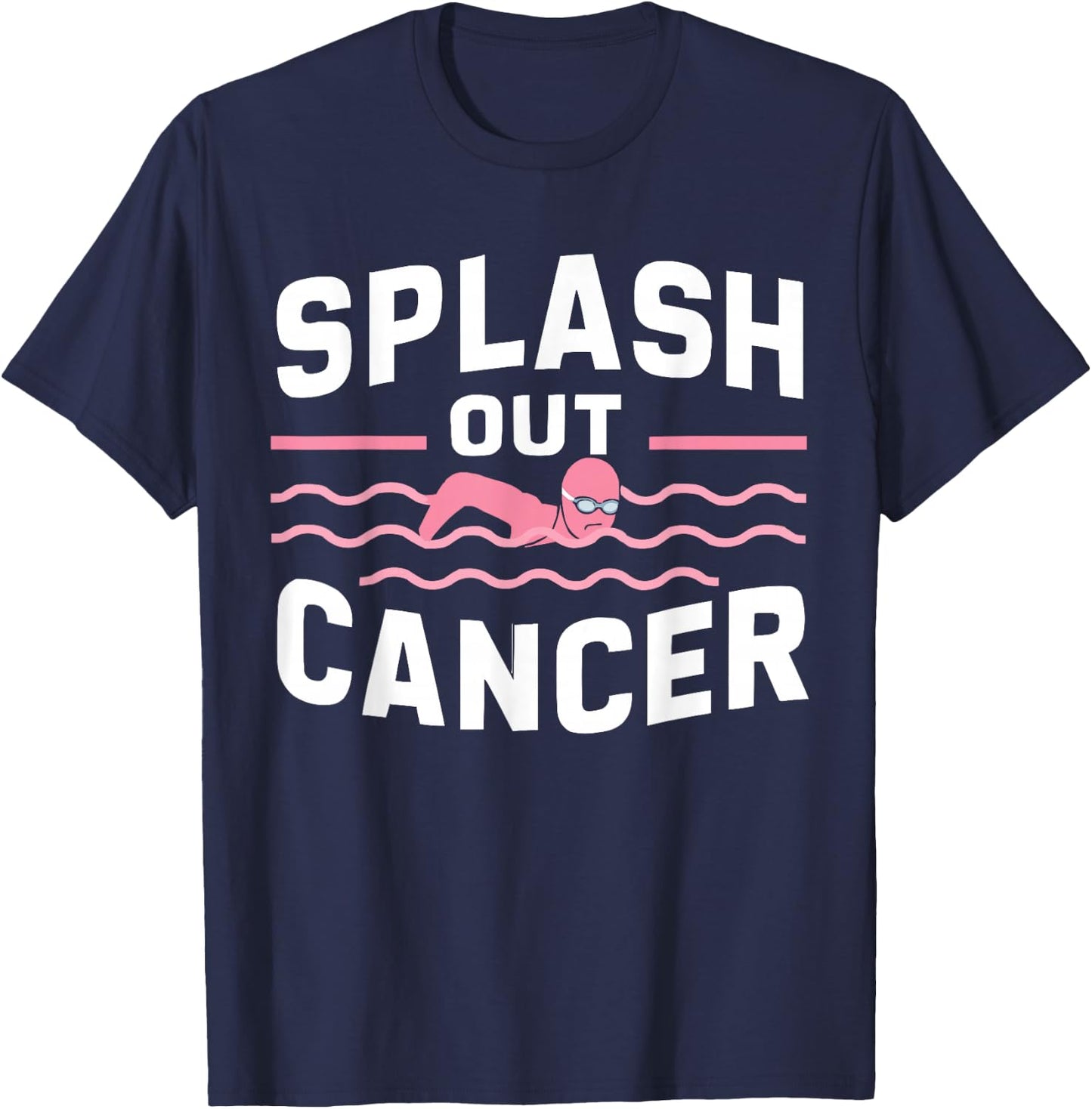 Swimming Breast Cancer Awareness Month Pink Ribbon T-Shirt - T-Shirt | Navy