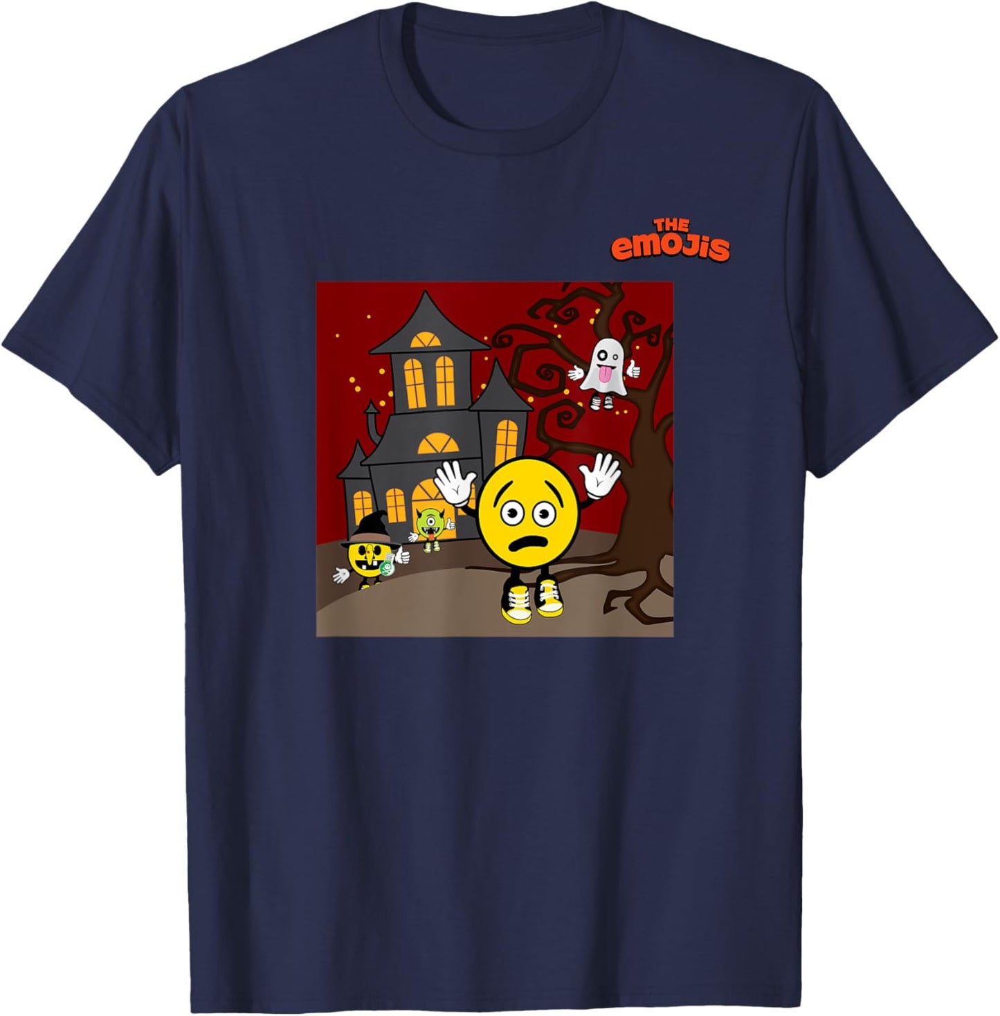 Emoji Haunted House Phantom Witch Scared Face T-Shirt - T-Shirt | Navy