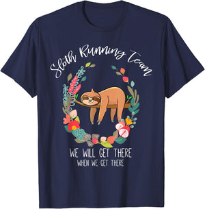 Sloth Running Team, Flower Funny Gifts Women Girls T-Shirt - T-Shirt | Navy