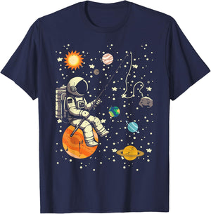 Astronaut Fishing Planets Space Galaxy Men Boys Kids Women T-Shirt - T-Shirt | Navy