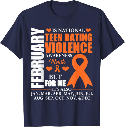 February Wear orange Ribbon Teen Dating Violence Awareness T-Shirt - T-Shirt | Navy