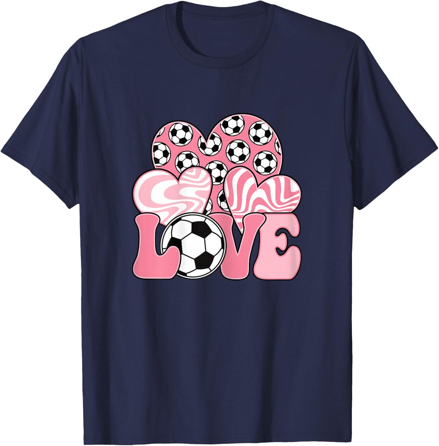Love Soccer Cute Pink Soccer Lover Women Girls Kids T-Shirt - T-Shirt | Navy