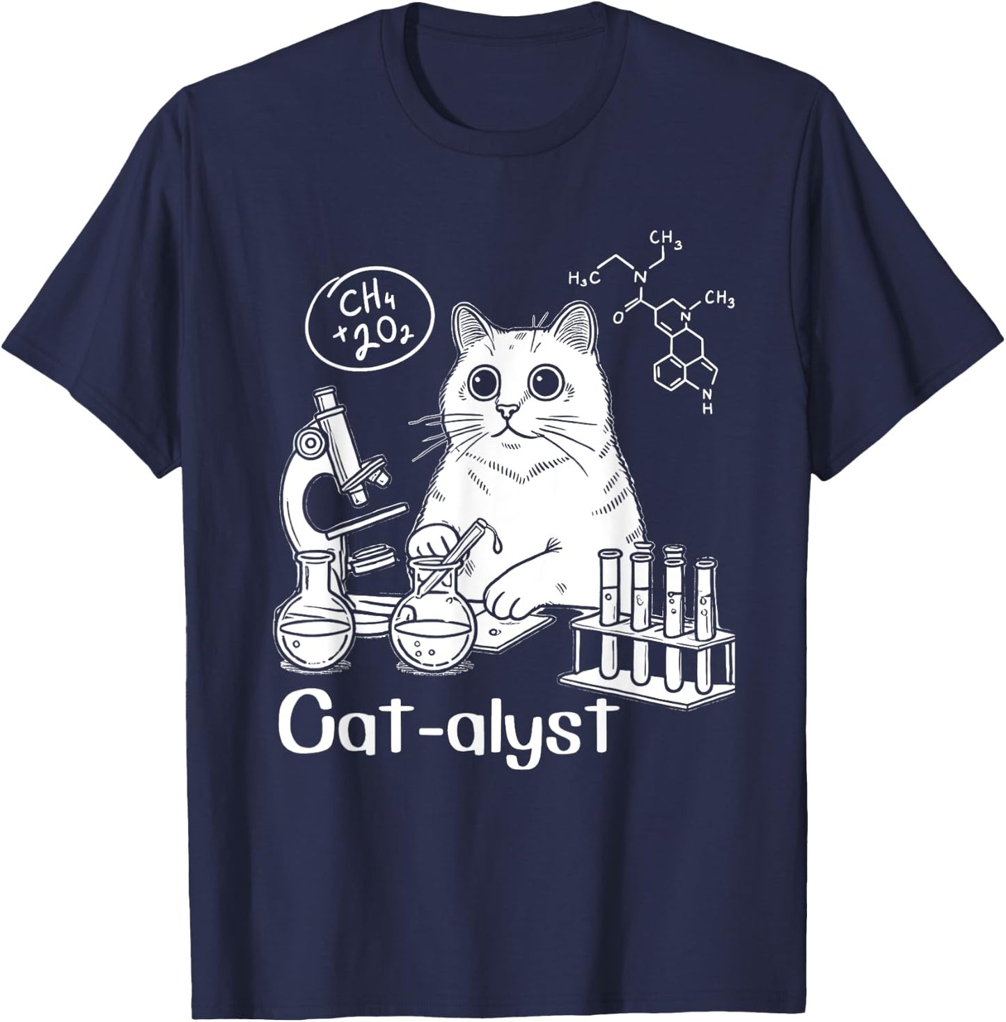 Funny Cat-alyst Science Meme Cat Scientist Nerd Cat Lover T-Shirt - T-Shirt | Navy