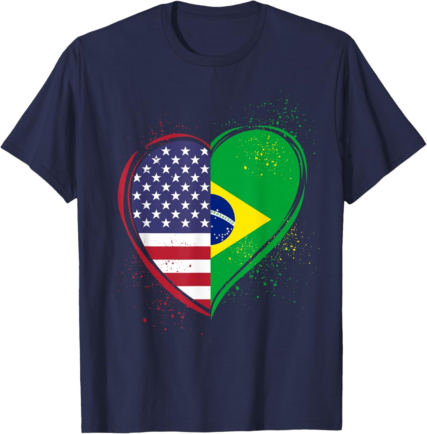Half Brazilian Half American USA Brazil Culture Patriot Flag T-Shirt - T-Shirt | Navy