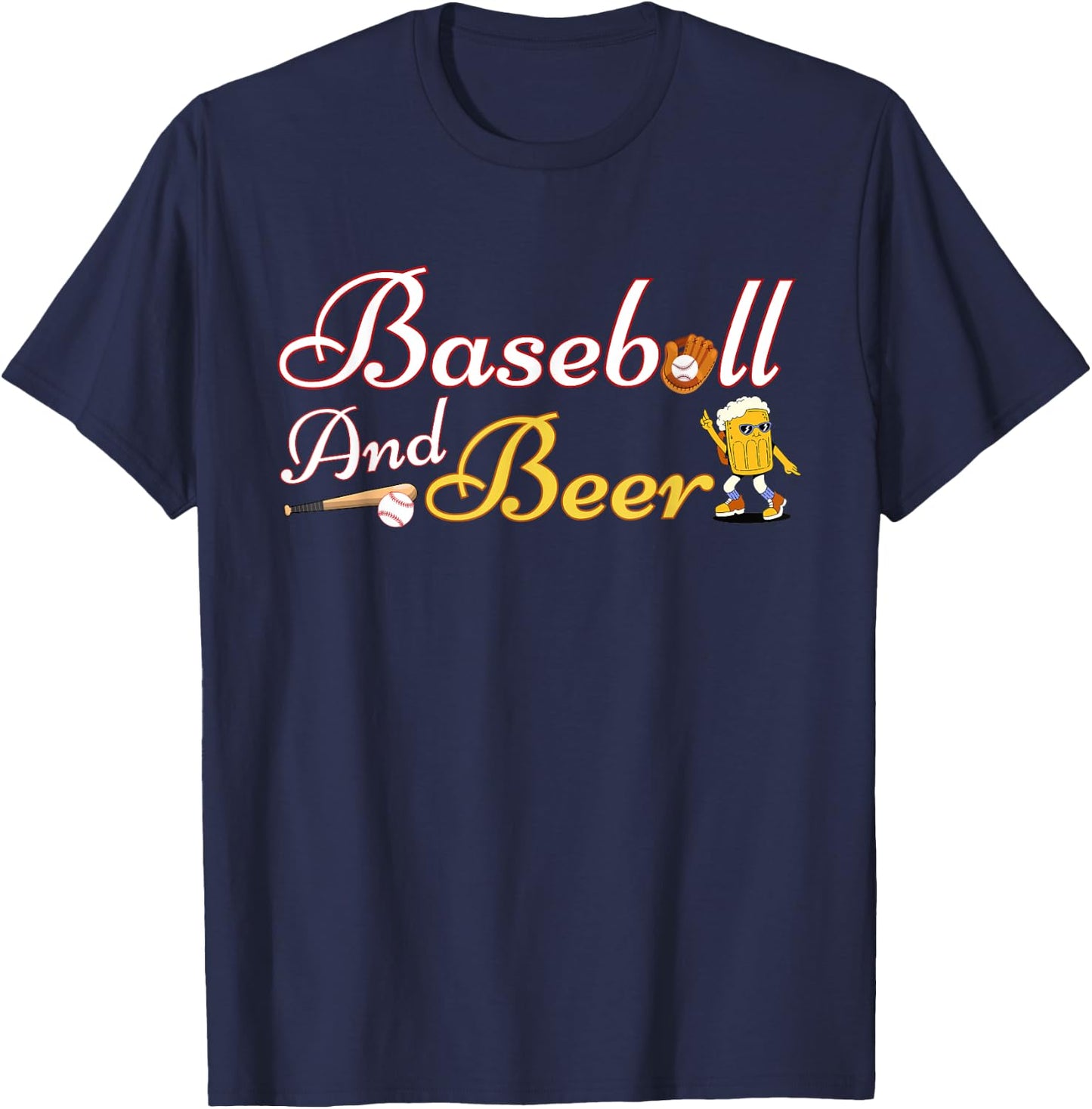 Retro Funny Drinking Vintage Baseball and Beer Apparel Lover T-Shirt - T-Shirt | Navy