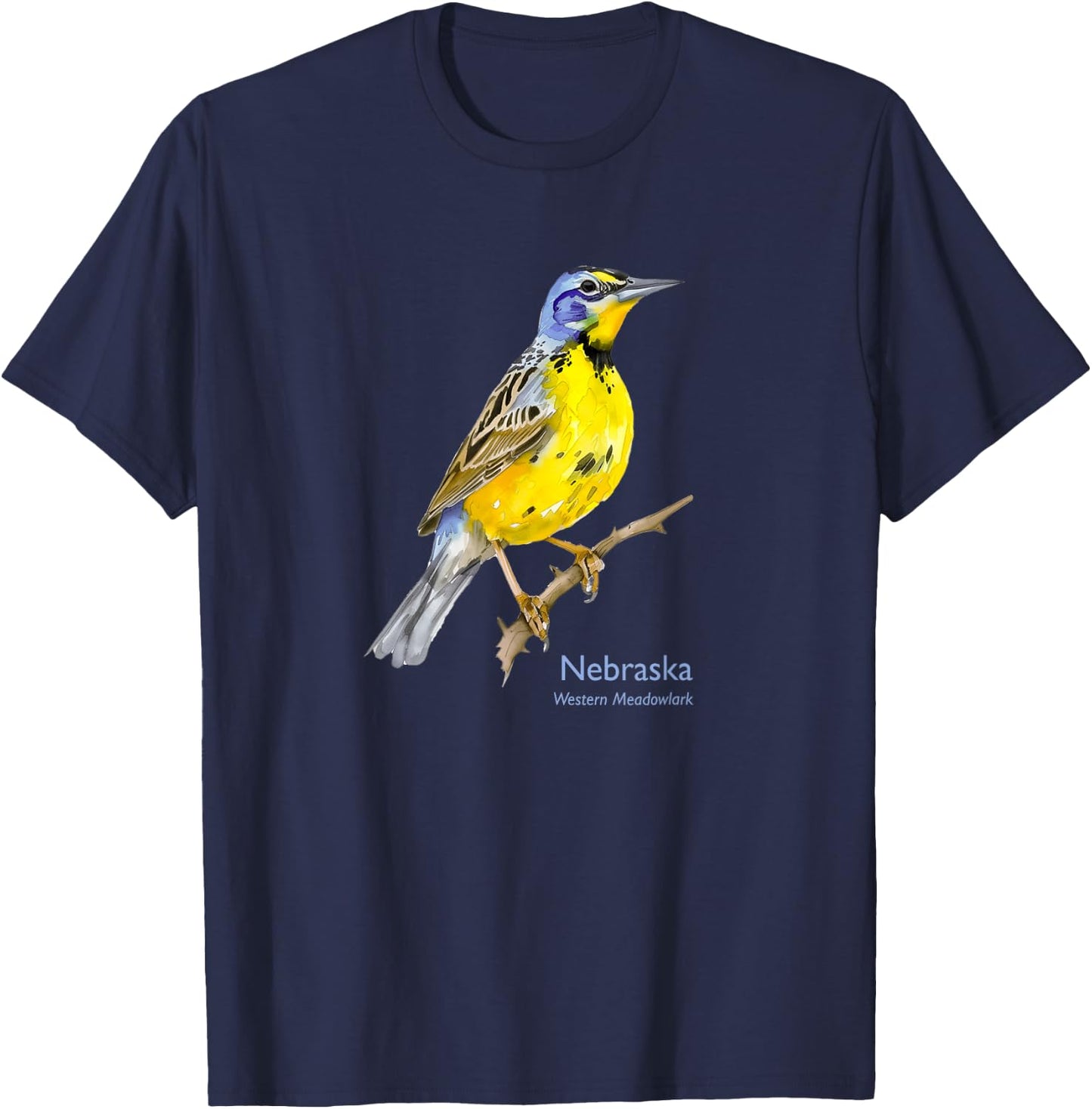 Nebraska Bird Western Meadowlark Birdwatching Birder T-Shirt - T-Shirt | Navy