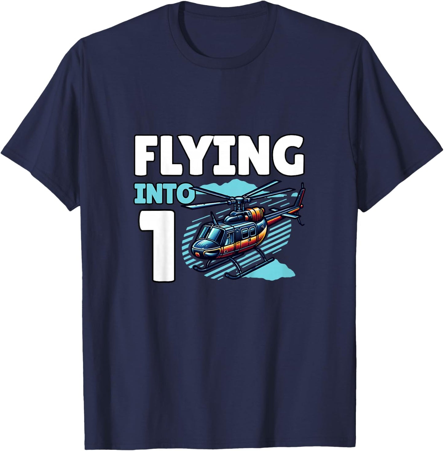 Kids Helicopter Flying Into 1 Year Old 1st Birthday Boy T-Shirt - T-Shirt | Navy