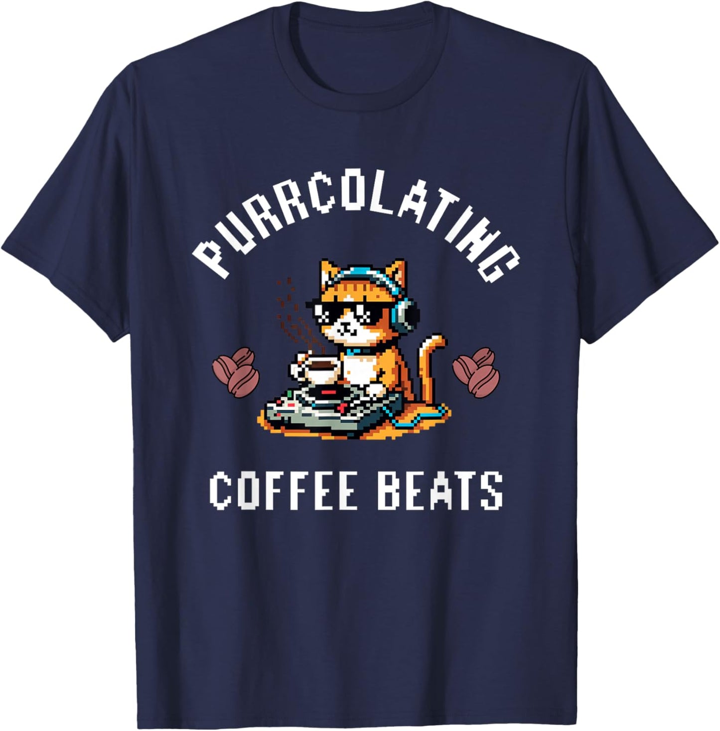 Groovy Cat Beats Coffee DJ Vibes Perfect Gifts Music Lovers Women Kids T-Shirt - T-Shirt | Navy