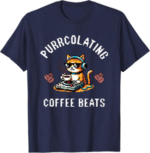 Groovy Cat Beats Coffee DJ Vibes Perfect Gifts Music Lovers Women Kids T-Shirt - T-Shirt | Navy