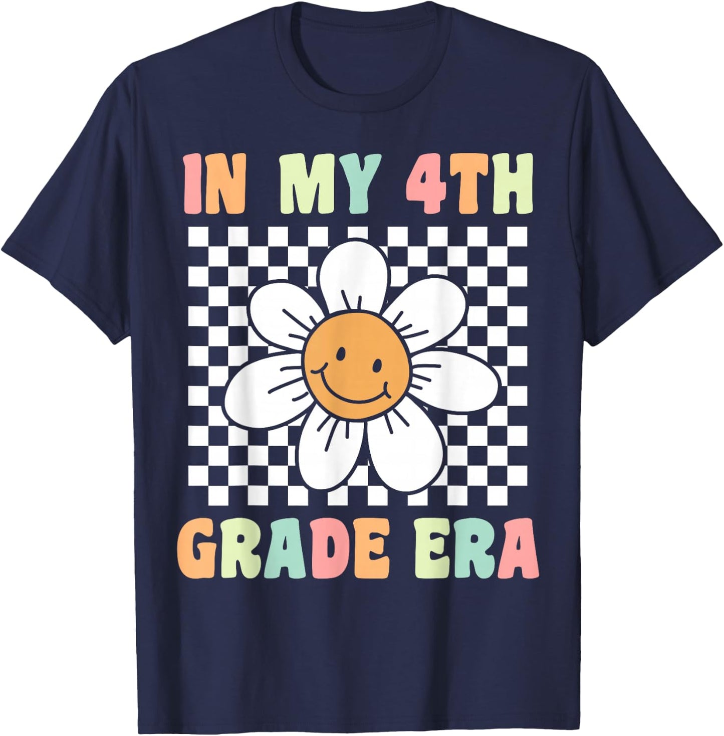 In My 4th Grade Era Cute Groovy Fourth Grade Back to School T-Shirt - T-Shirt | Navy