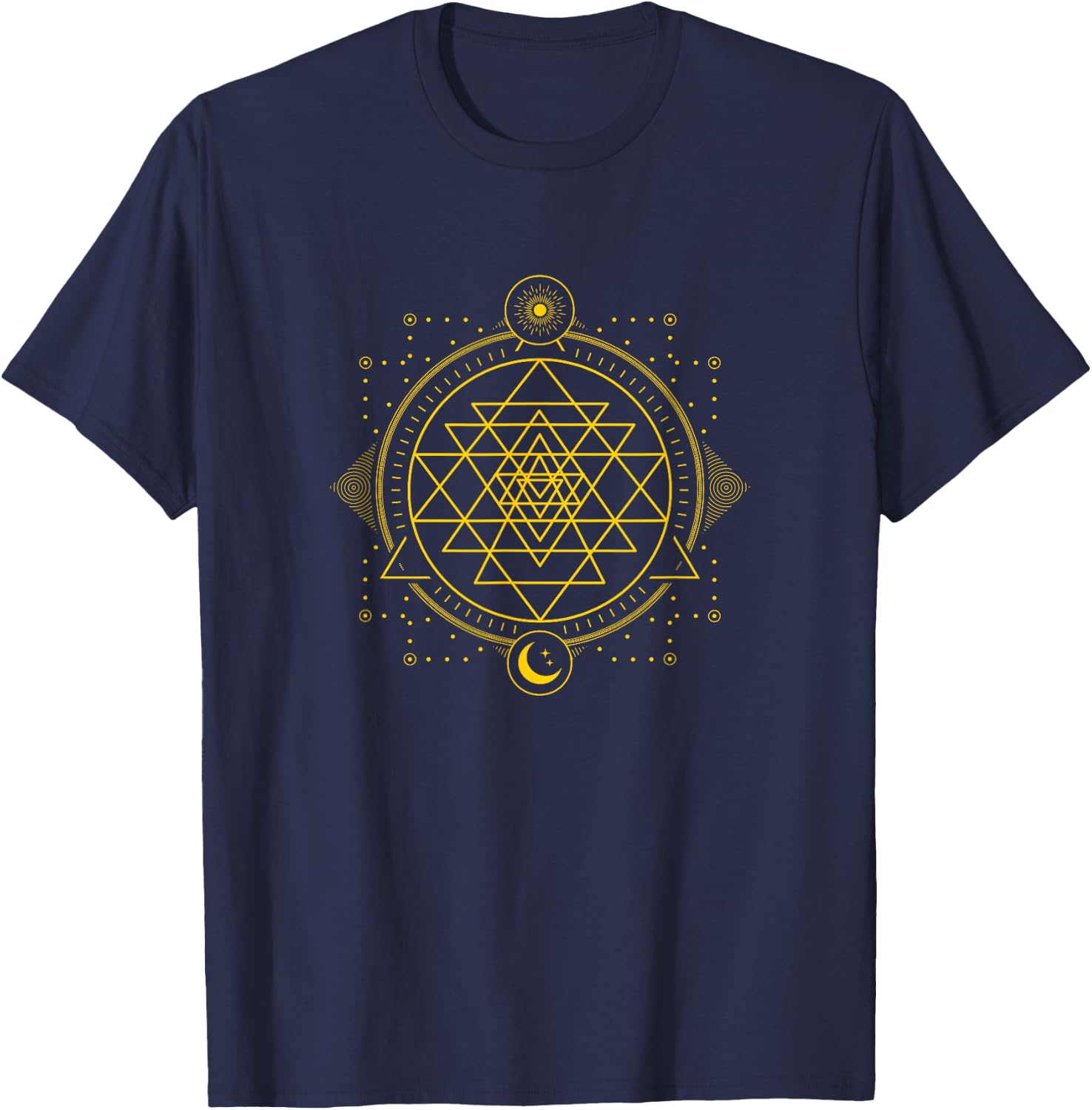 Sri Yantra Geometry Chakra Sun and Moon T-Shirt - T-Shirt | Navy
