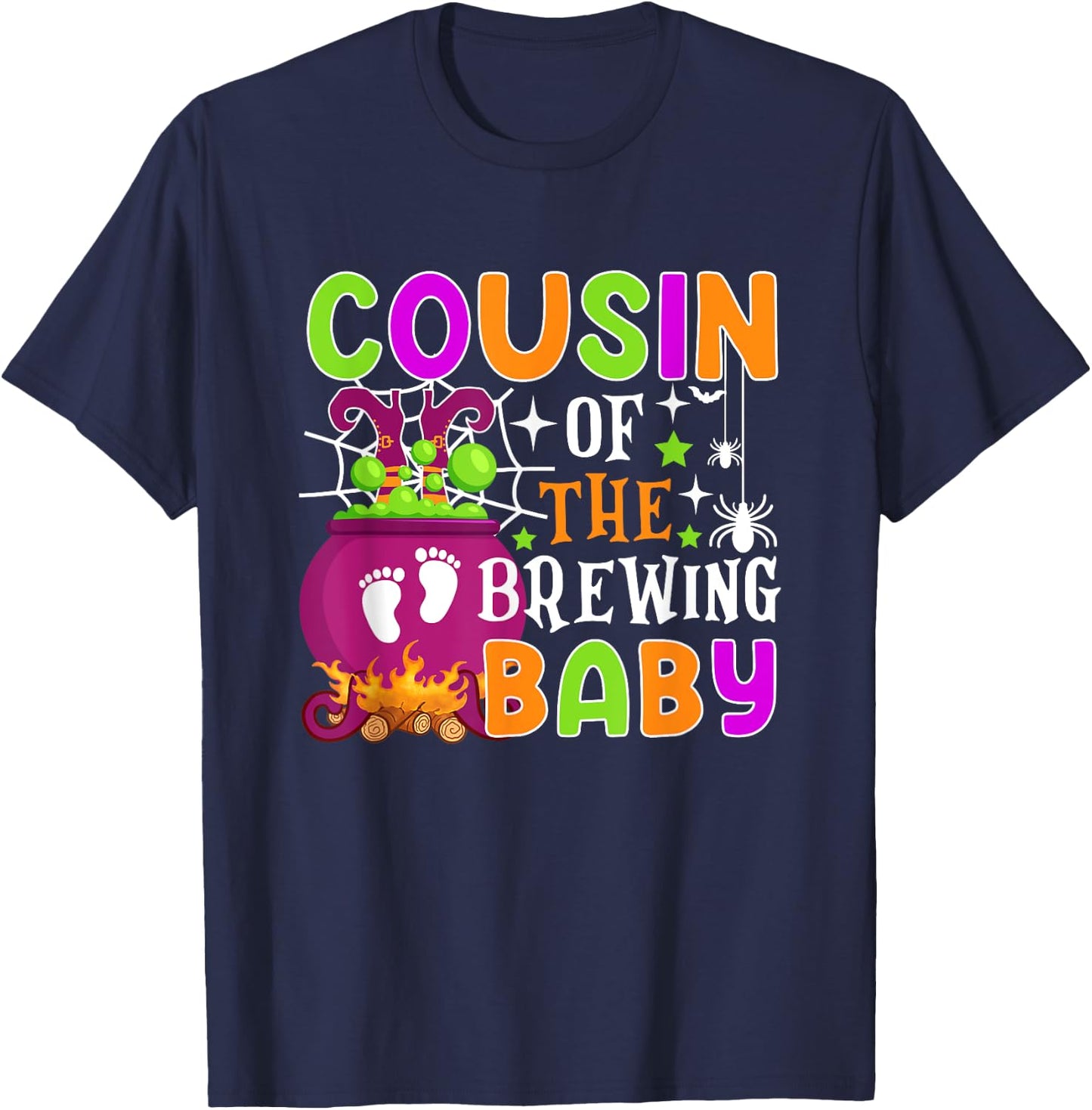Cousin of Brewing Baby Halloween Theme Baby Shower Spooky T-Shirt - T-Shirt | Navy