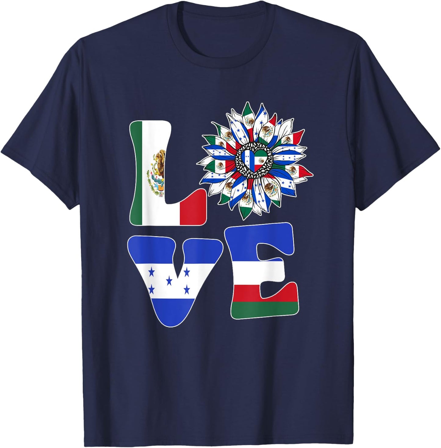 Half Mexican And Honduran Mexico Honduras Flag Sunflower T-Shirt - T-Shirt | Navy
