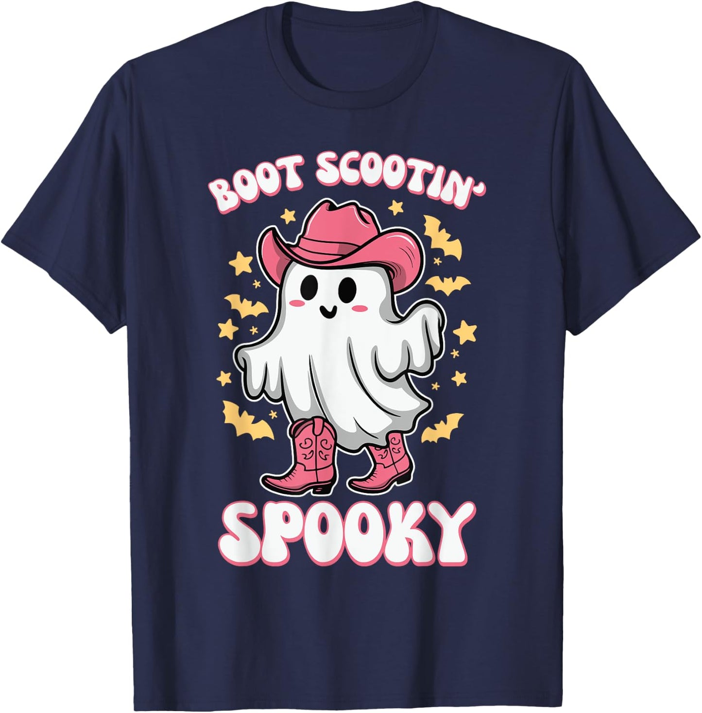 Boot Scootin Spooky Retro Western Funny Halloween Cute Ghost T-Shirt - T-Shirt | Navy