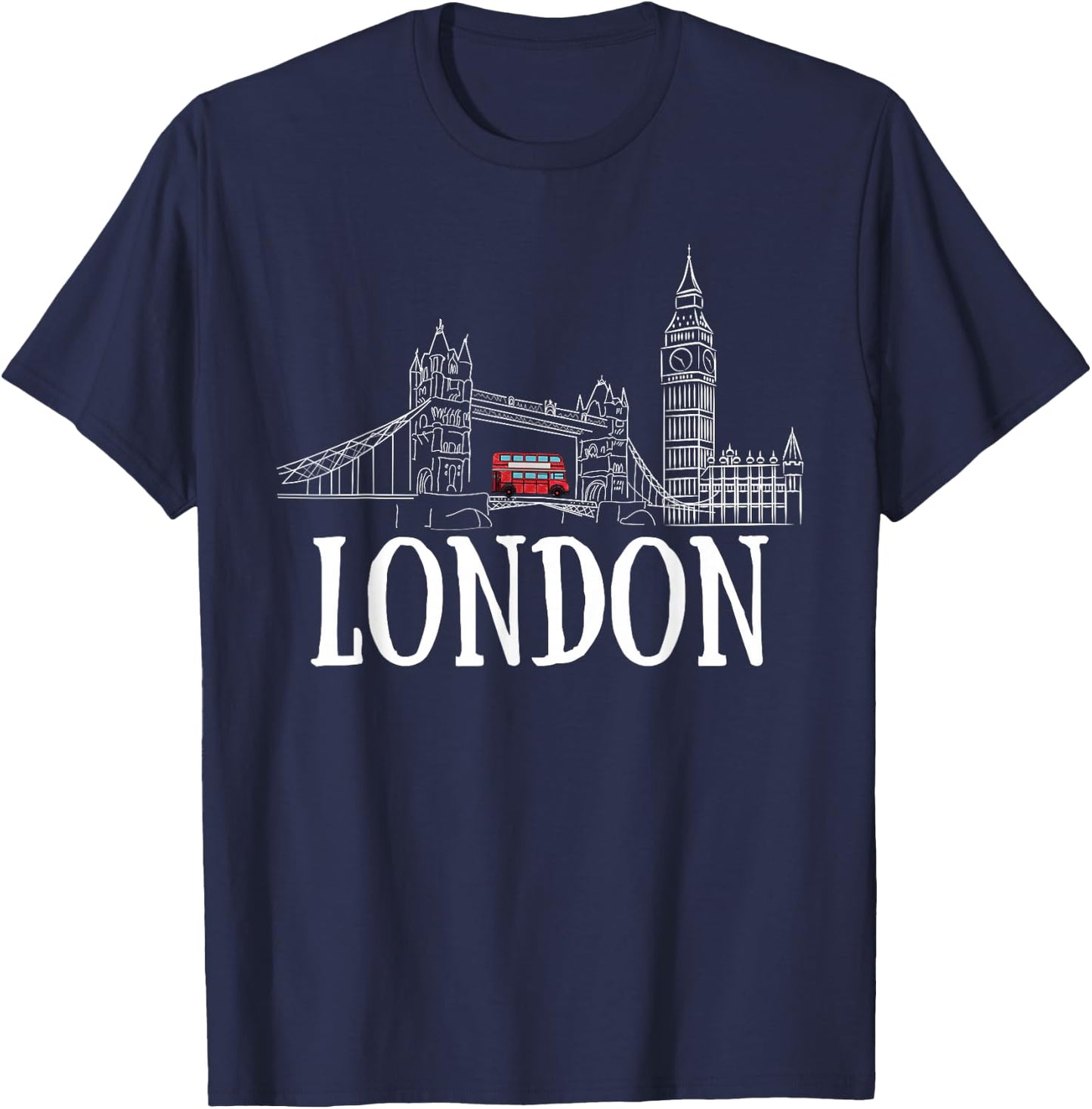 London Skyline Tourist Hometown Vacation Bus Decker Double T-Shirt - T-Shirt | Navy