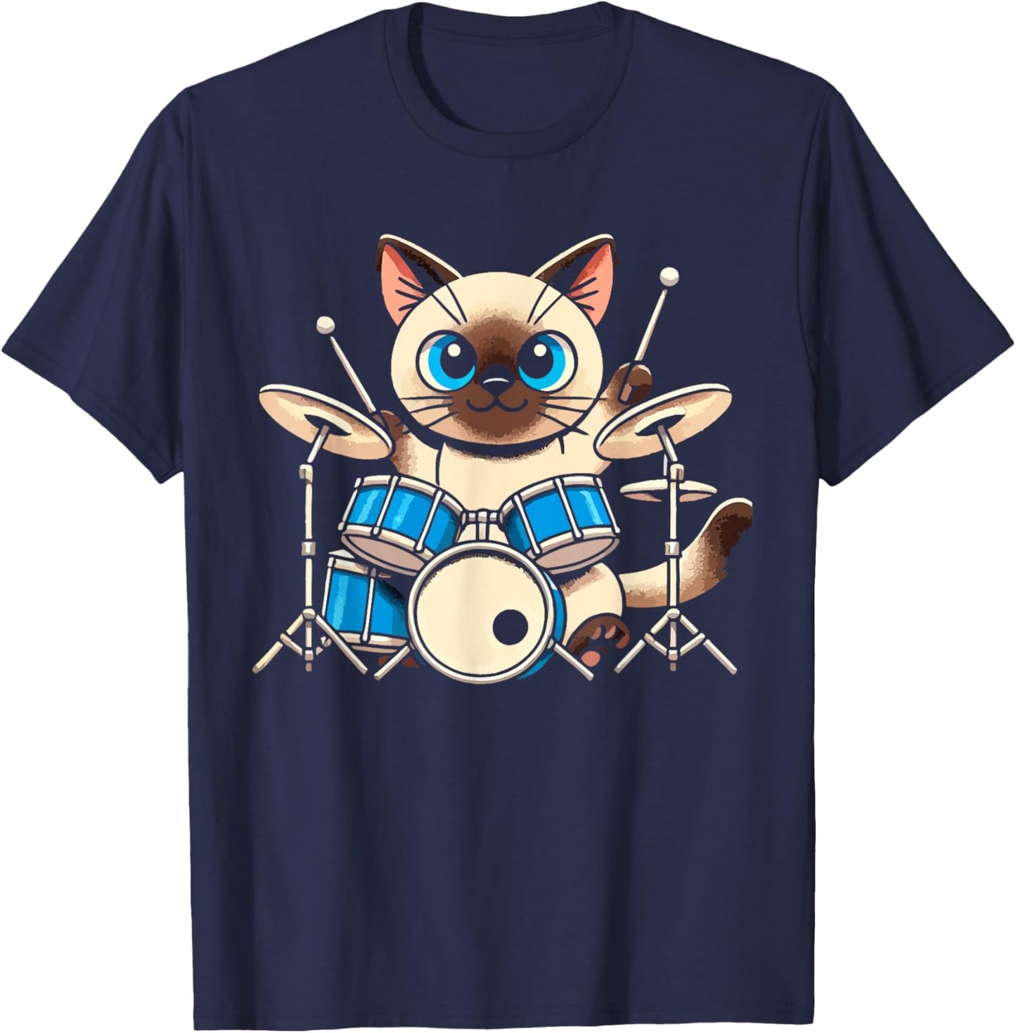Siamese Cat Playing Drums Music Lover Women Kids T-Shirt - T-Shirt | Navy