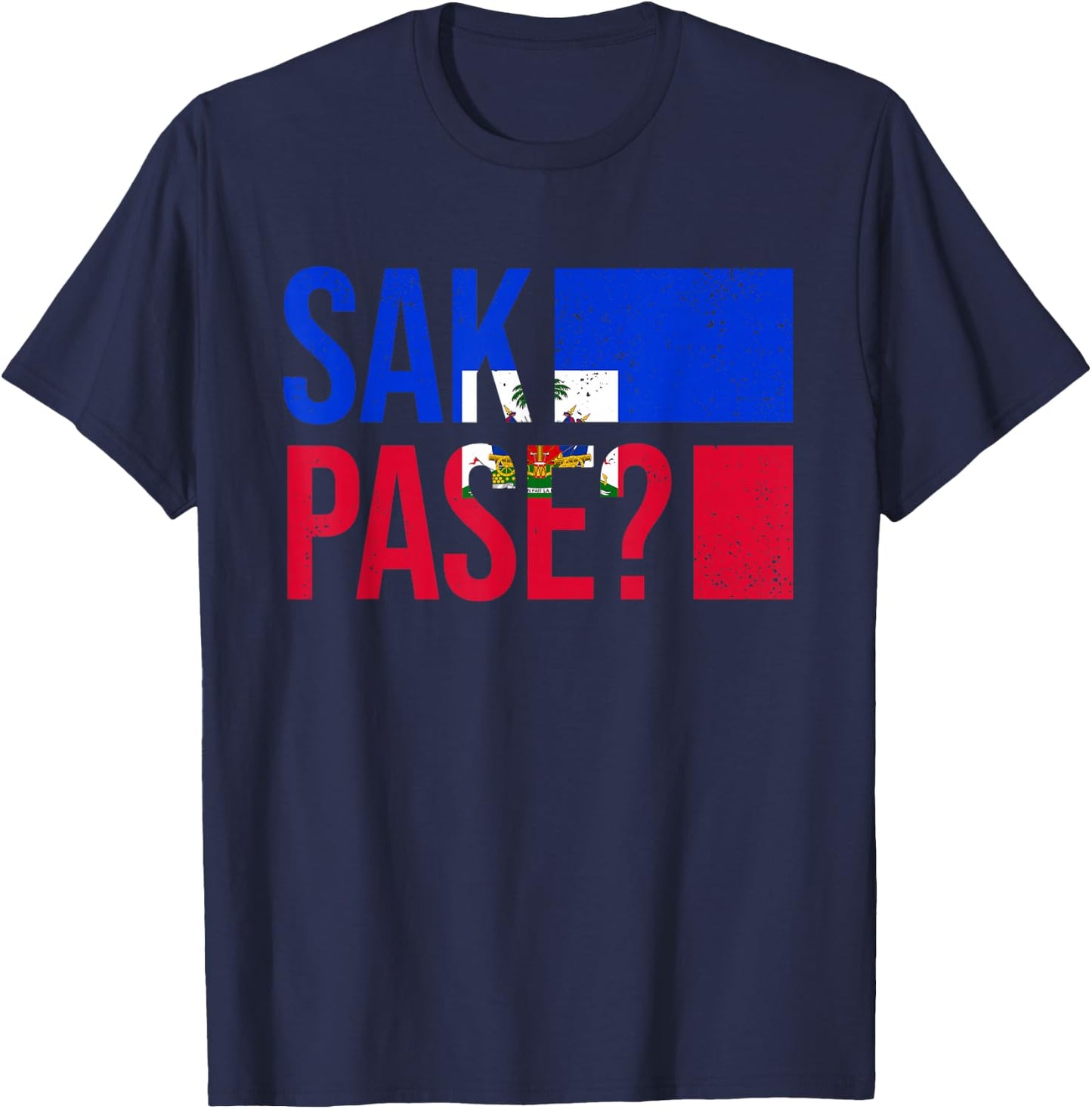 Haitian Flag Day Retro Creole Pride Haiti Flag Sak Pase T-Shirt - T-Shirt | Navy
