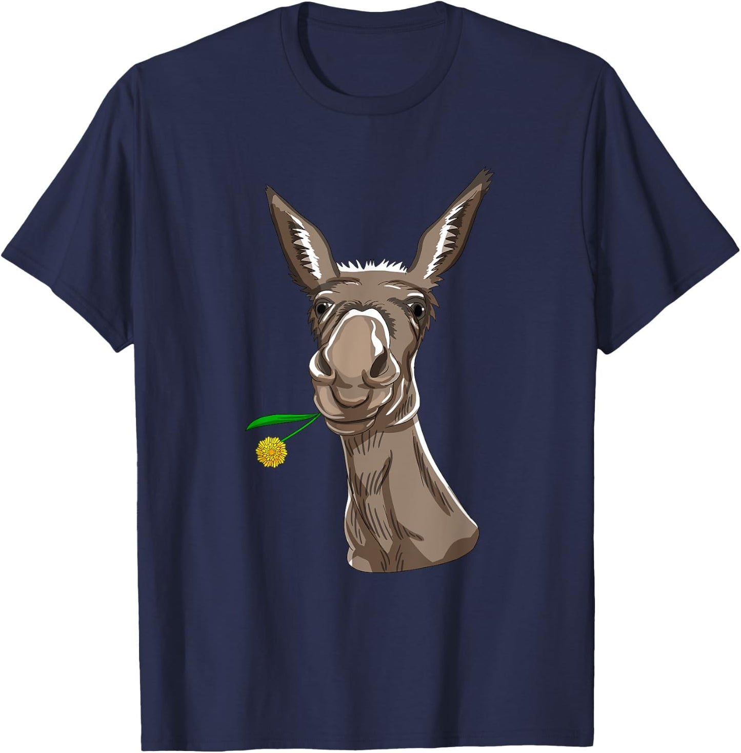 Donkey with Flower on Mouth Cute Mule Jack Burro Horse Gift T-Shirt - T-Shirt | Navy