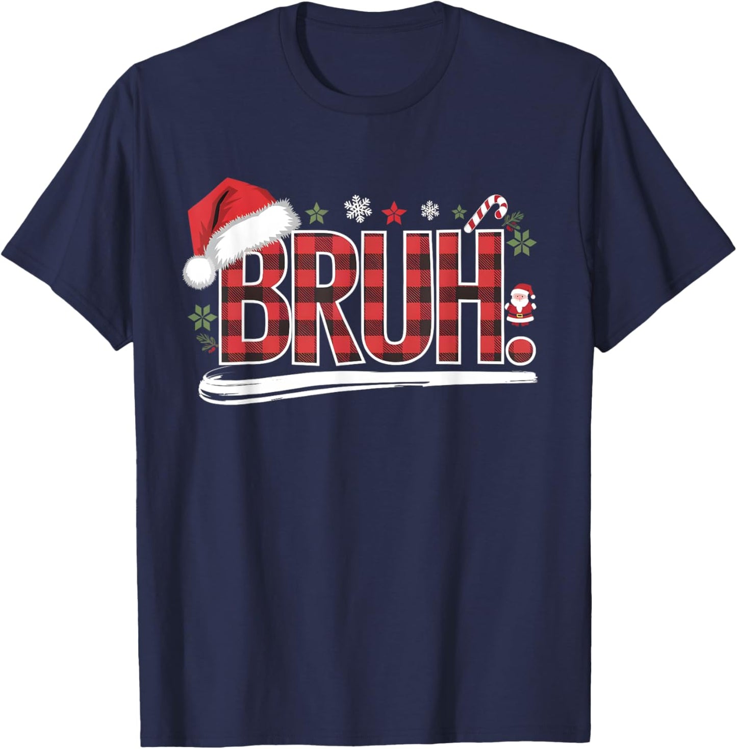 Bruh Christmas Plaid Gifts For Teens Boys Kids Xmas Pajamas T-Shirt - T-Shirt | Navy