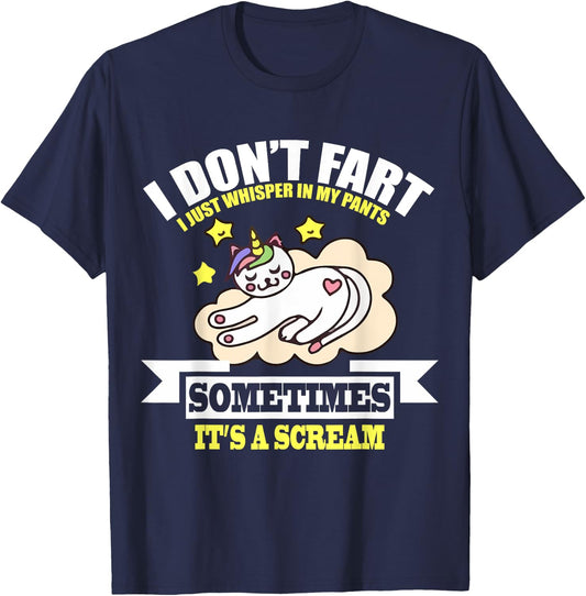 Cat Unicorn Funny Fart Humor I Don't Fart I Whisper T-Shirt - T-Shirt | Navy