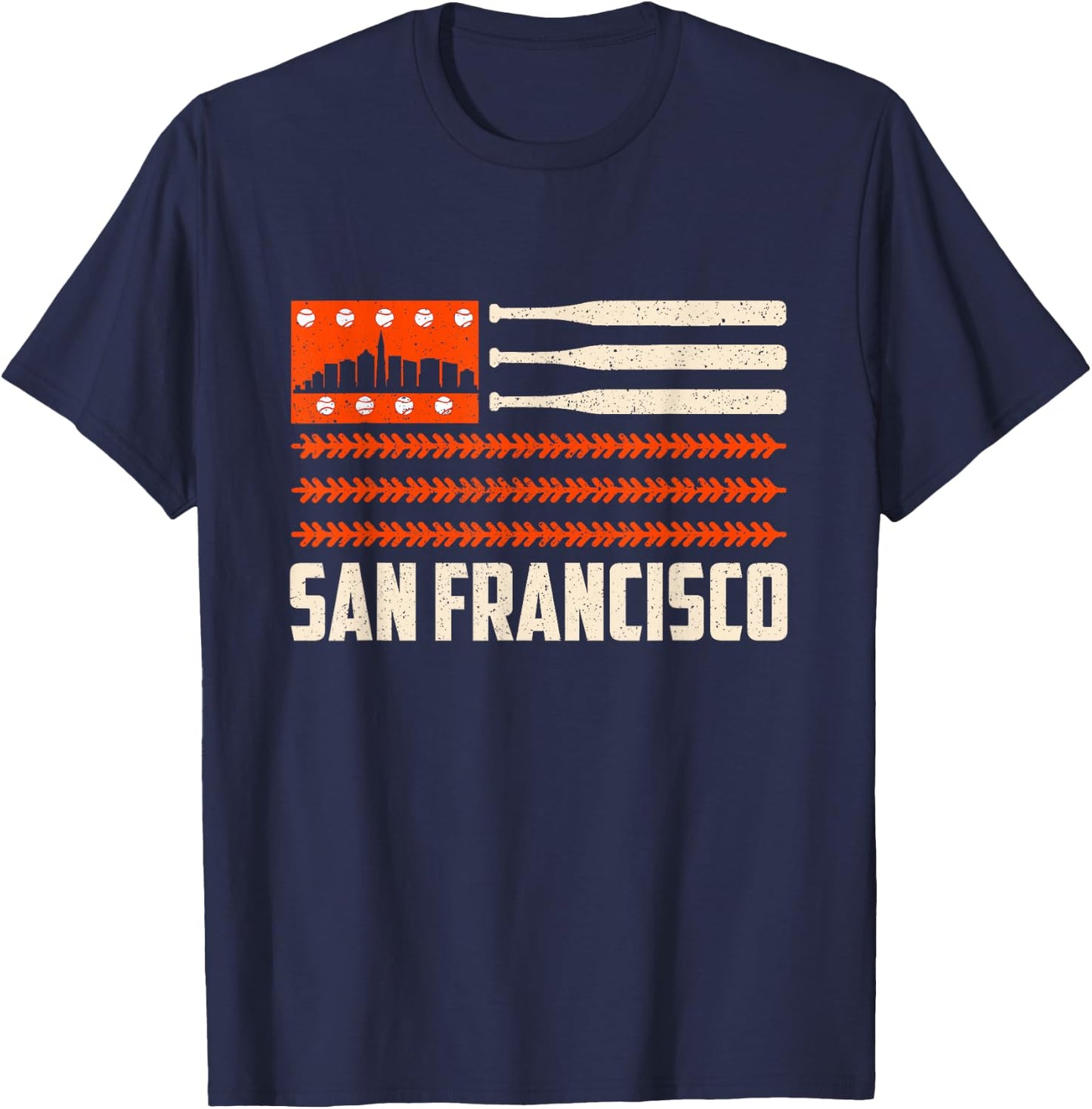 San Francisco Baseball Flag Patriotic Vintage T-Shirt - T-Shirt | Navy