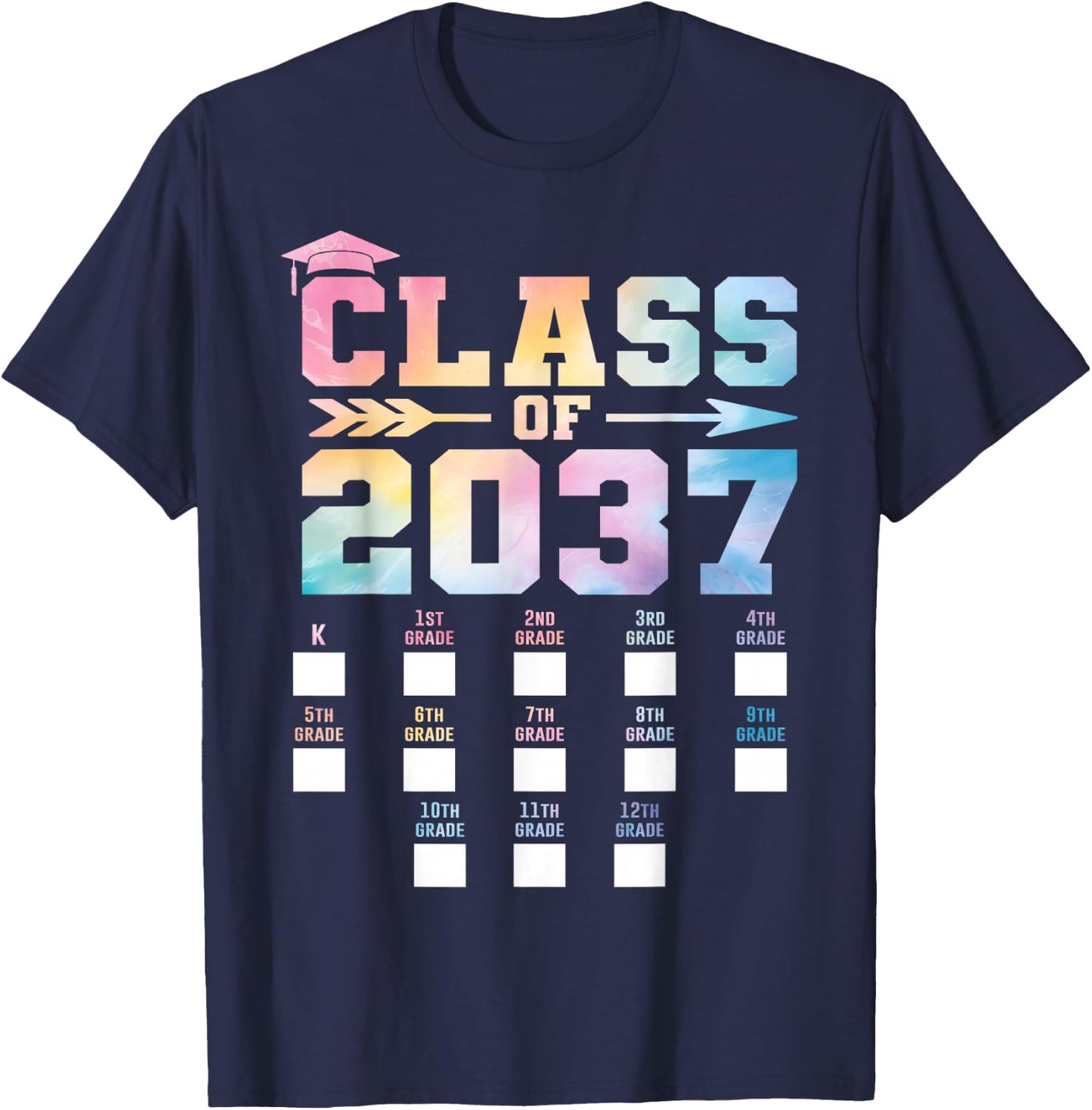 Class of 2037 Grow with Me Shirt Check box K-12 Girls Boys T-Shirt - T-Shirt | Navy