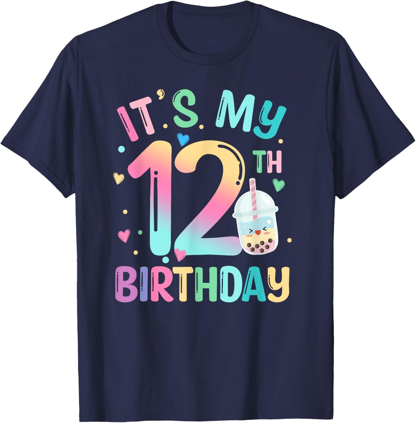 It's My 12th Birthday Bubble Boba Tea Party 12 Year Old Girl T-Shirt - T-Shirt | Navy