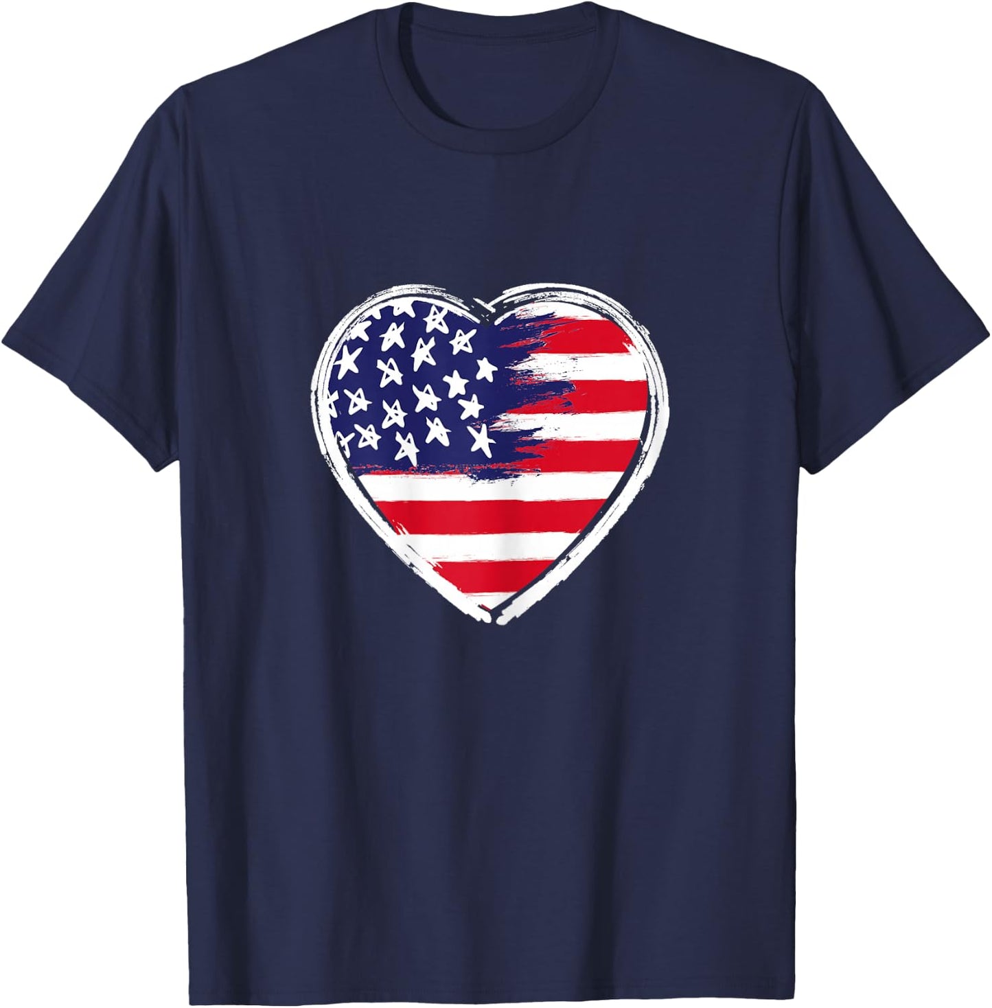 Heart US Flag 4th of July Patriotic American Stars Stripes T-Shirt - T-Shirt | Navy