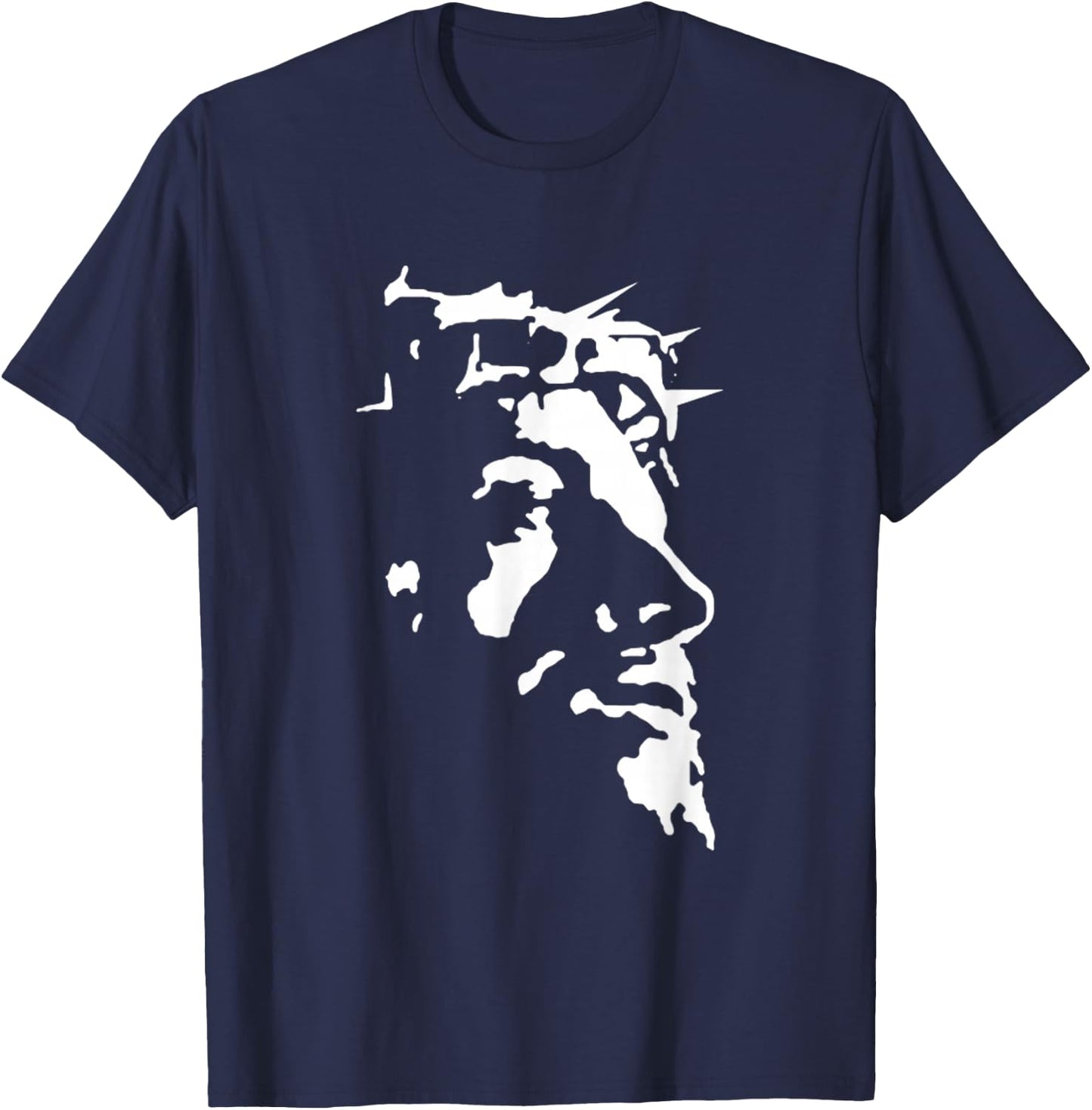 Jesus Christ Face With Crown Of Thorns God Bible T-Shirt - T-Shirt | Navy