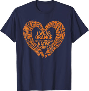 Orange Heart Design Native Child Awareness Message Advocacy T-Shirt - T-Shirt | Navy