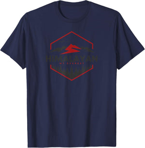Himalayan Mt Everest Base Camp Geometric Mountain Hiking T-Shirt - T-Shirt | Navy
