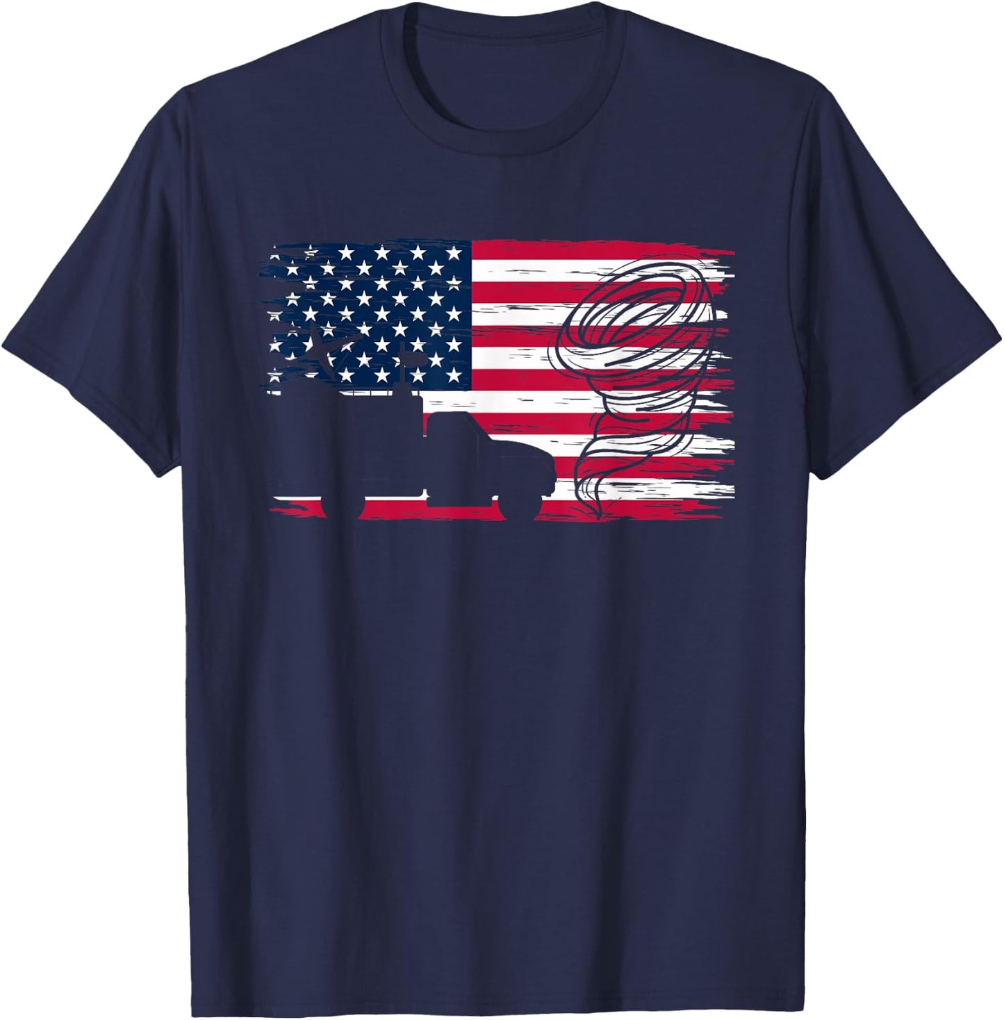 American Flag Storm Chaser Tornado Truck T-Shirt - T-Shirt | Navy