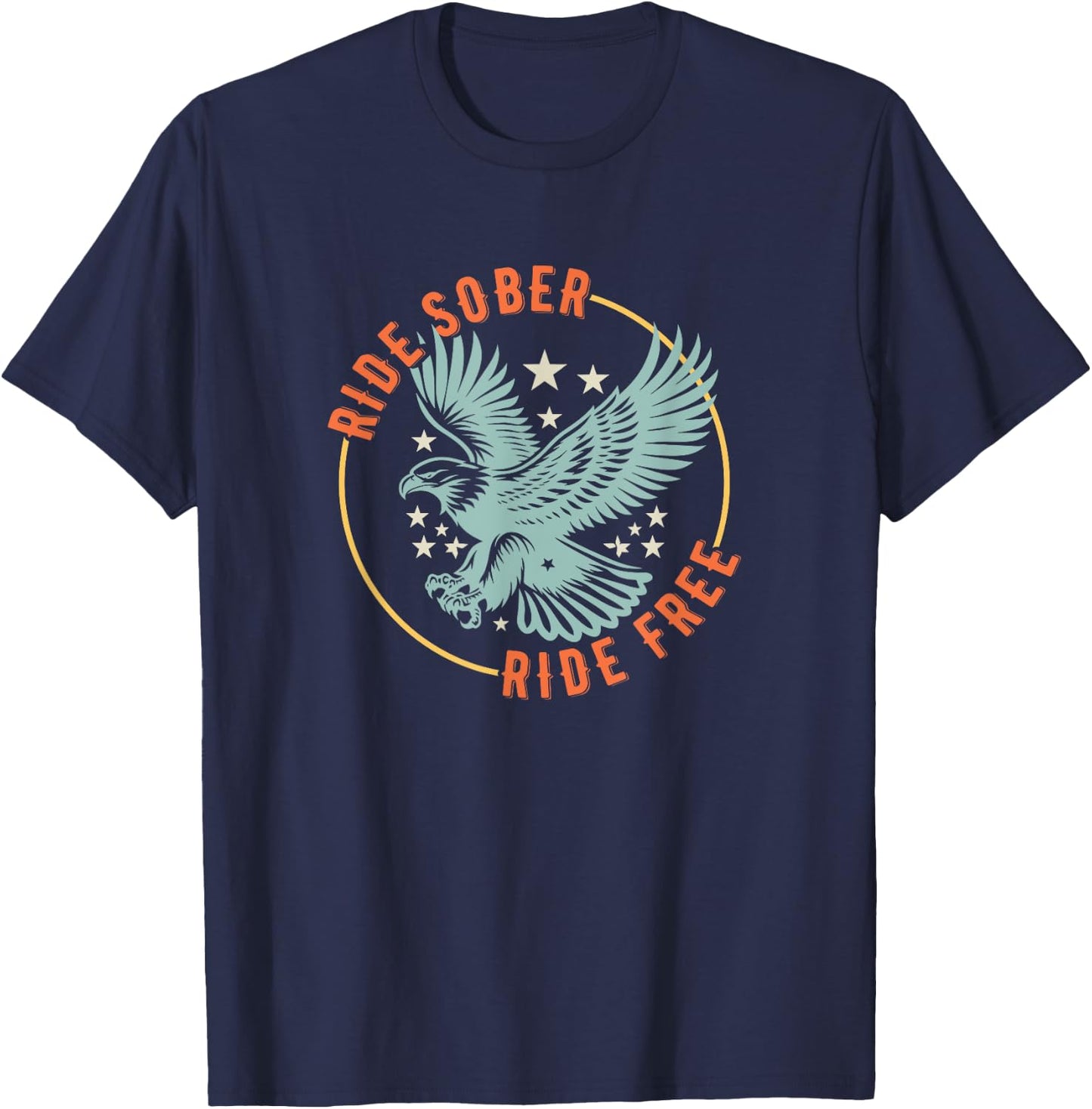 Ride Sober Ride Free AA American Military Eagle Motorcycle T-Shirt - T-Shirt | Navy