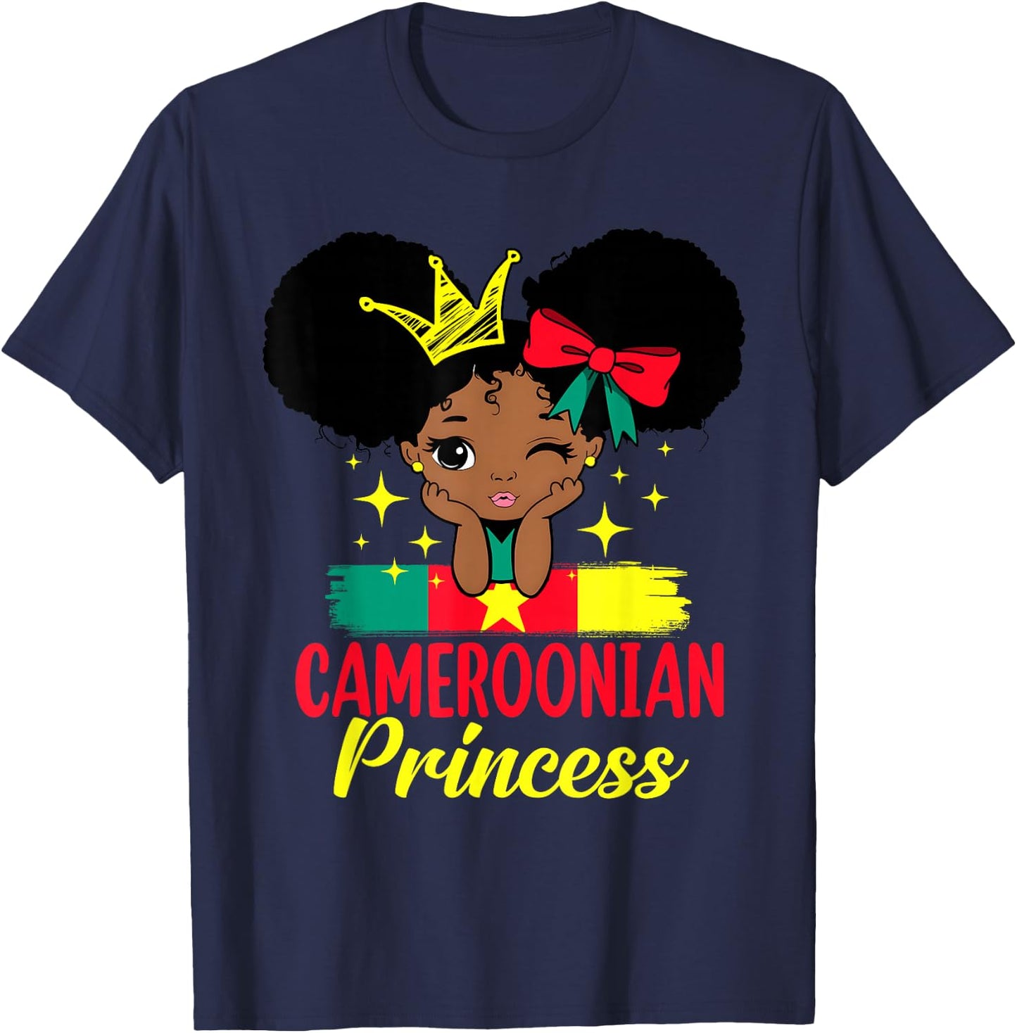 Cameroonian Princess Cameroon Girl Melanin Cameroonian Flag T-Shirt - T-Shirt | Navy