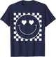 White Checkered 80s Heart Eyes Smile Face Shirt Happy Face T-Shirt - T-Shirt | Navy