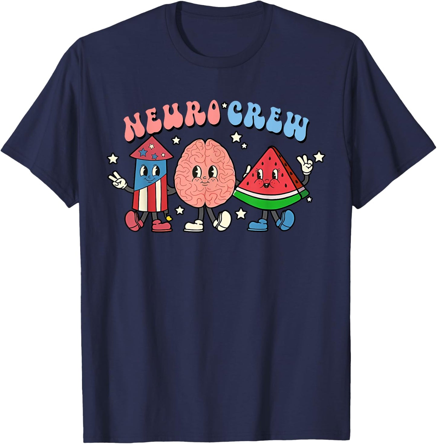 Retro Neuro Crew 4th of July Nurse Brain Neurology Nursing T-Shirt - T-Shirt | Navy