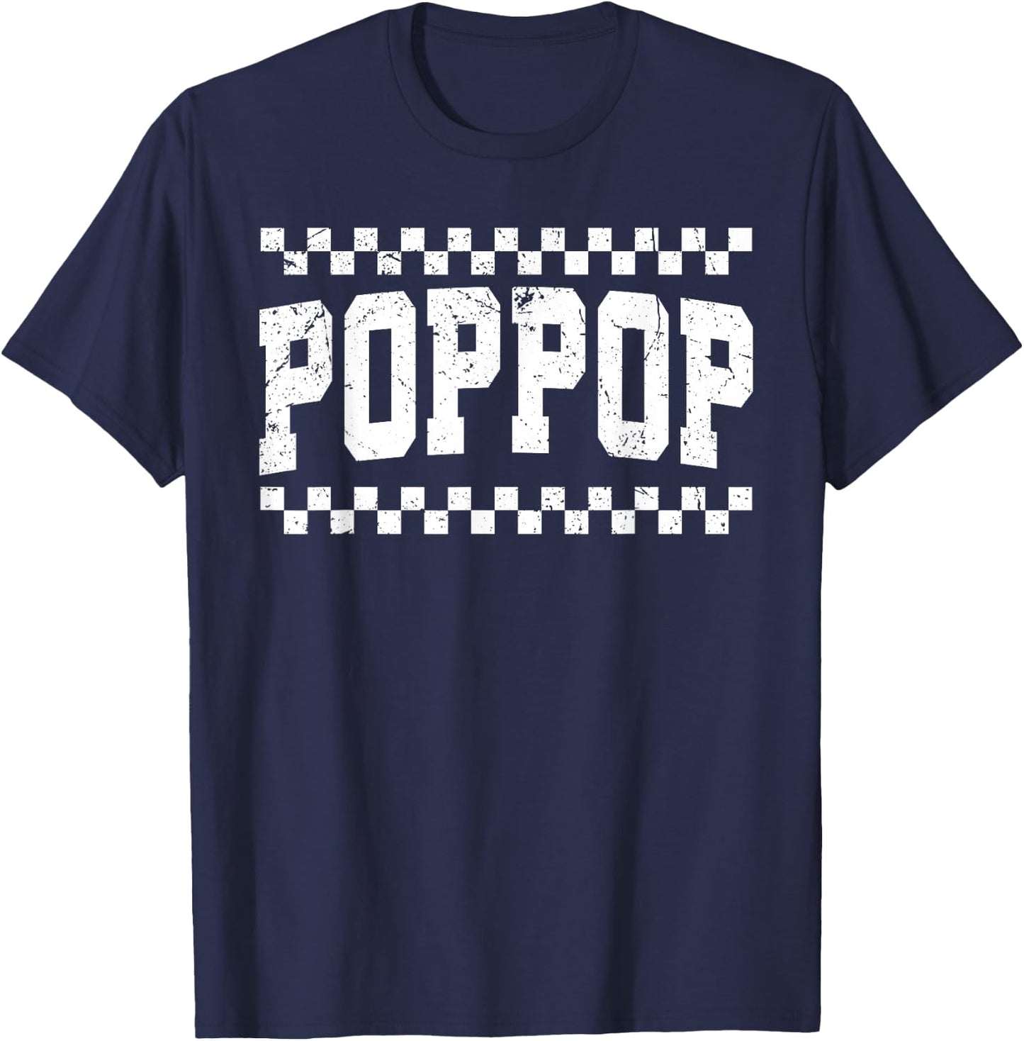 Vintage Checkered Poppop Typography Fathers Day Papa Grandpa T-Shirt - T-Shirt | Navy