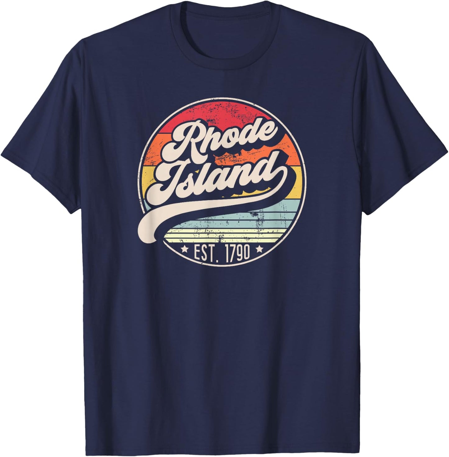 Retro Rhode Island Home State RI Cool 70s Style Sunset T-Shirt - T-Shirt | Navy