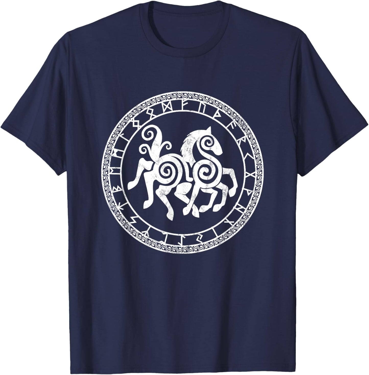 Sleipnir Horse Von Odin Rune Circle Viking Gift T-Shirt - T-Shirt | Navy