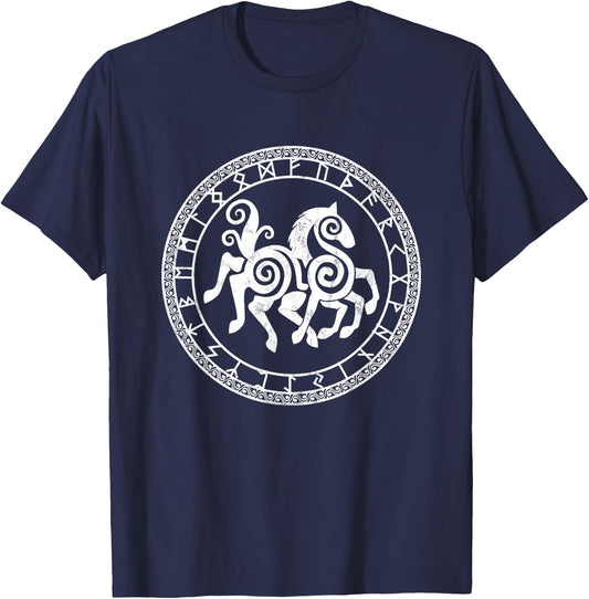Sleipnir Horse Von Odin Rune Circle Viking Gift T-Shirt - T-Shirt | Navy