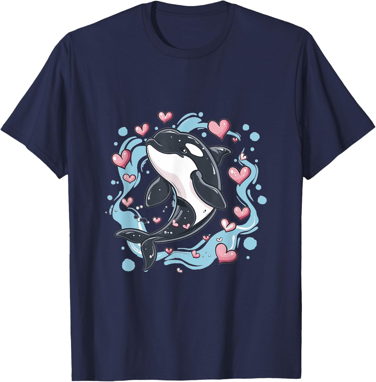 Orca Whale Hearts Graphic T-Shirt - T-Shirt | Navy