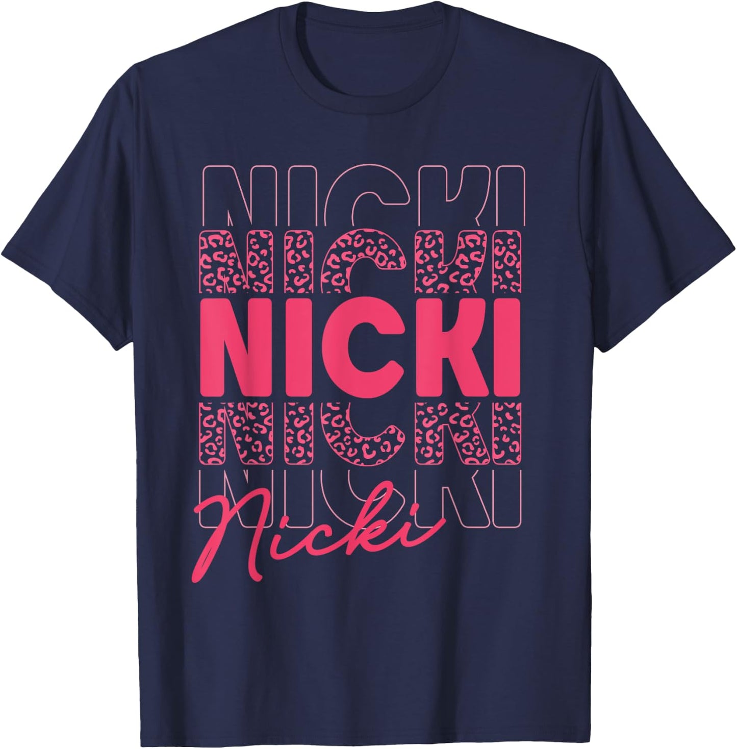 Girl Retro NICKI First Name Personalized Birthday T-Shirt - T-Shirt | Navy