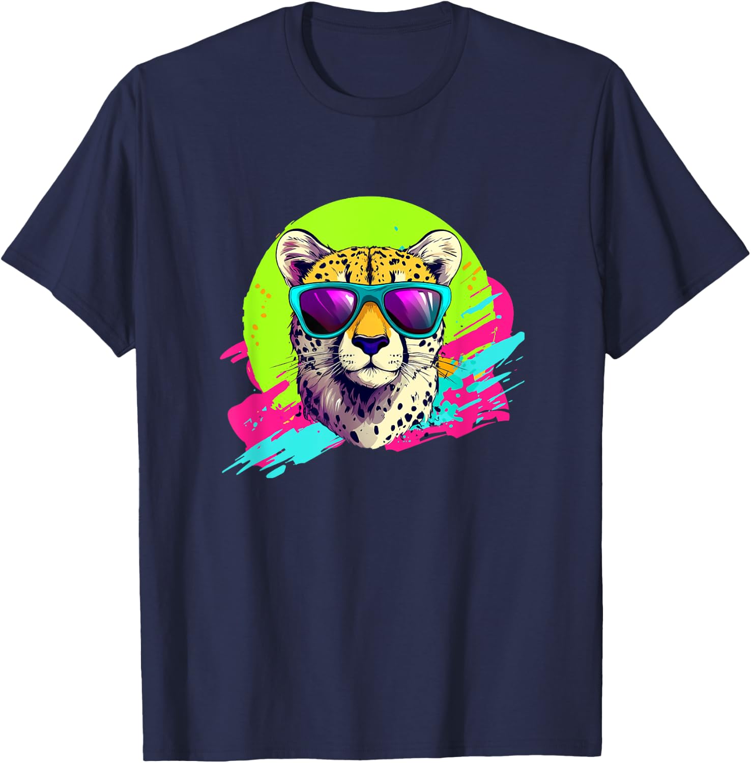 Funny Retro Vintage 80s & Cheetah Lover T-Shirt - T-Shirt | Navy