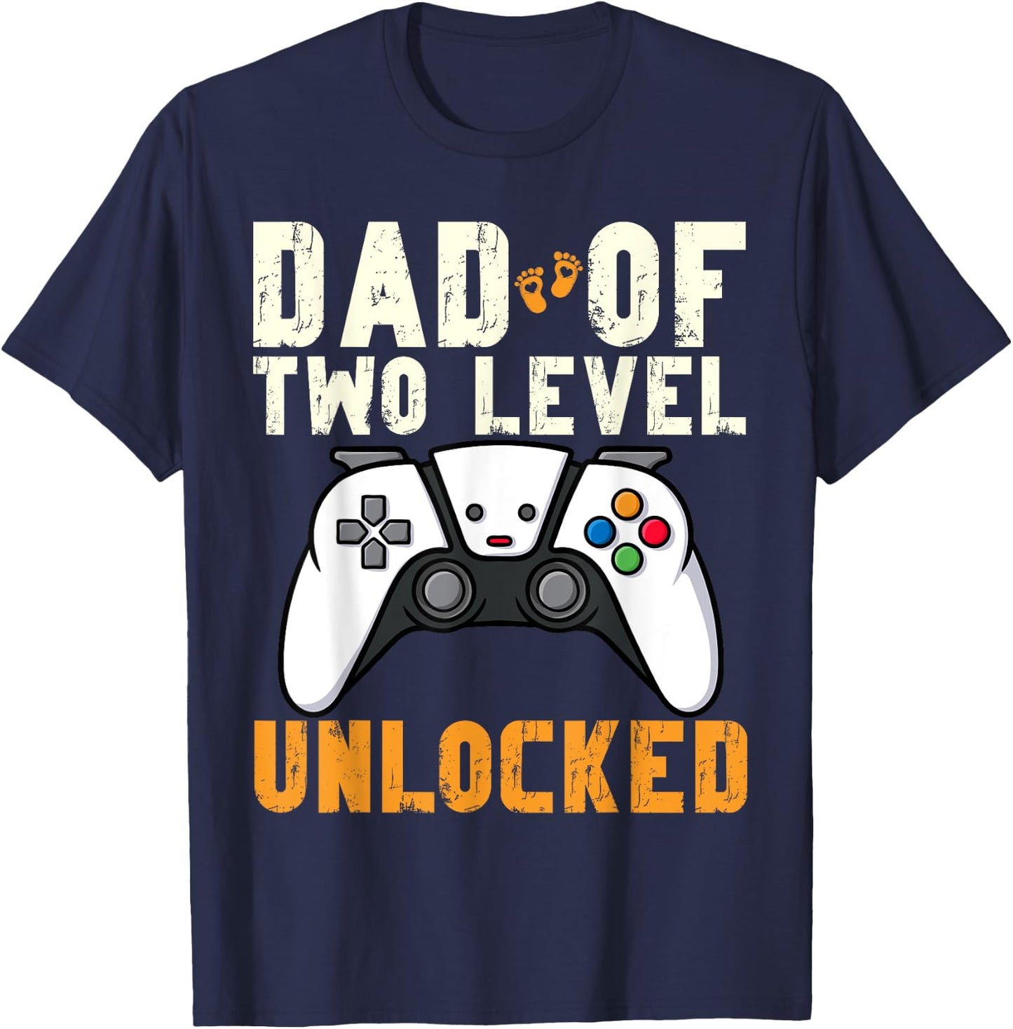 Daddy Again Leveled Up To Dad of 2 Gamer Dad Level Unlocked T-Shirt - T-Shirt | Navy
