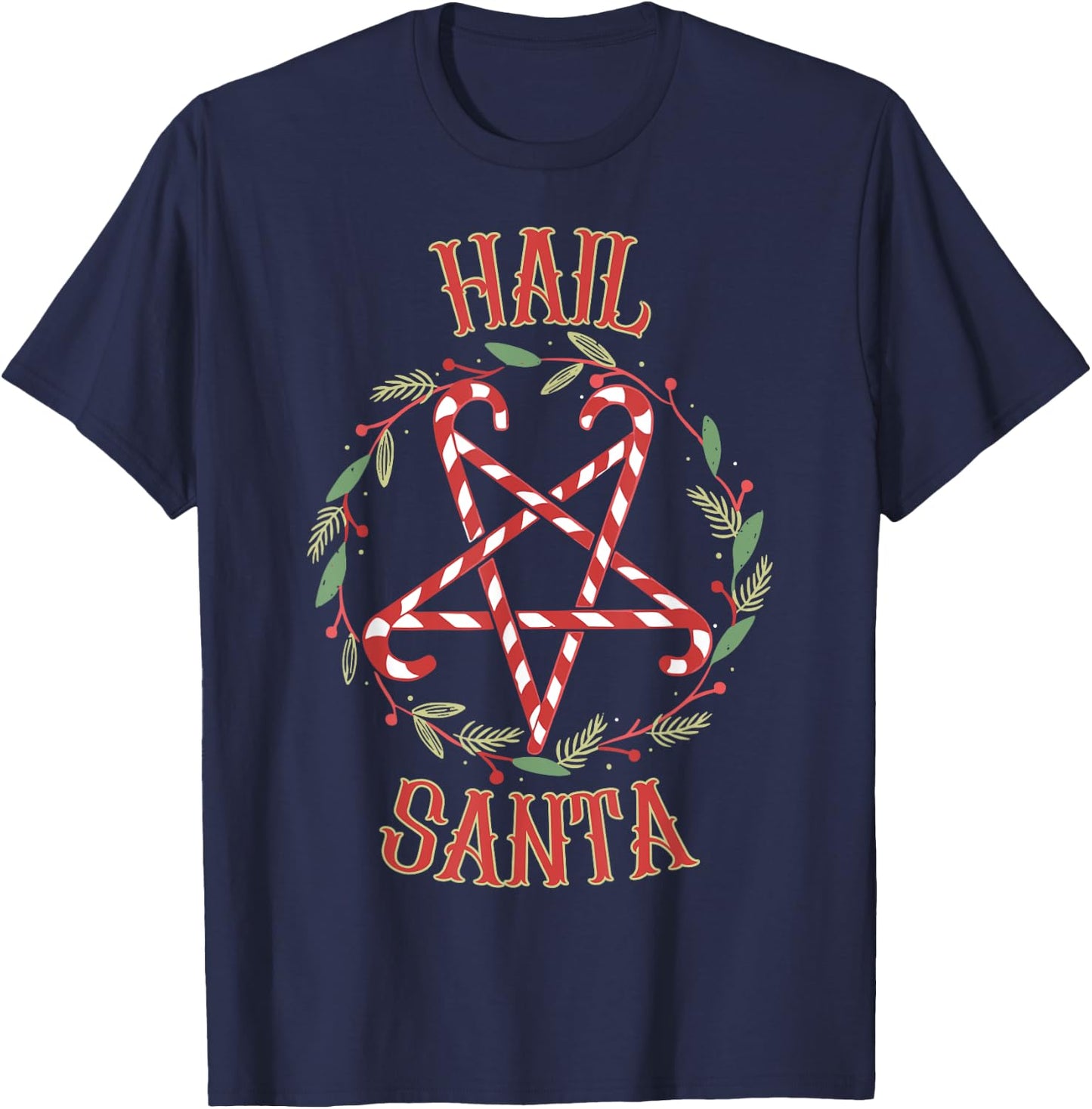 Hail Santa Funny Christmas Pajamas Heavy Metal Xmas Holiday T-Shirt - T-Shirt | Navy
